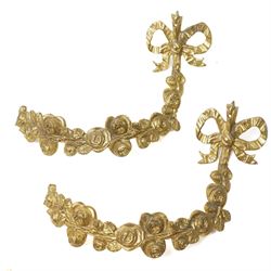 Victorian brass double key door plate by Thomas Elsley, possibly for a safe, three brass curtain tie backs formed as garlands, four brass cherub door plates marked 'H.V.' , four others similar and four others of female figures playing cymbals 
Provenance: property of a Nobleman