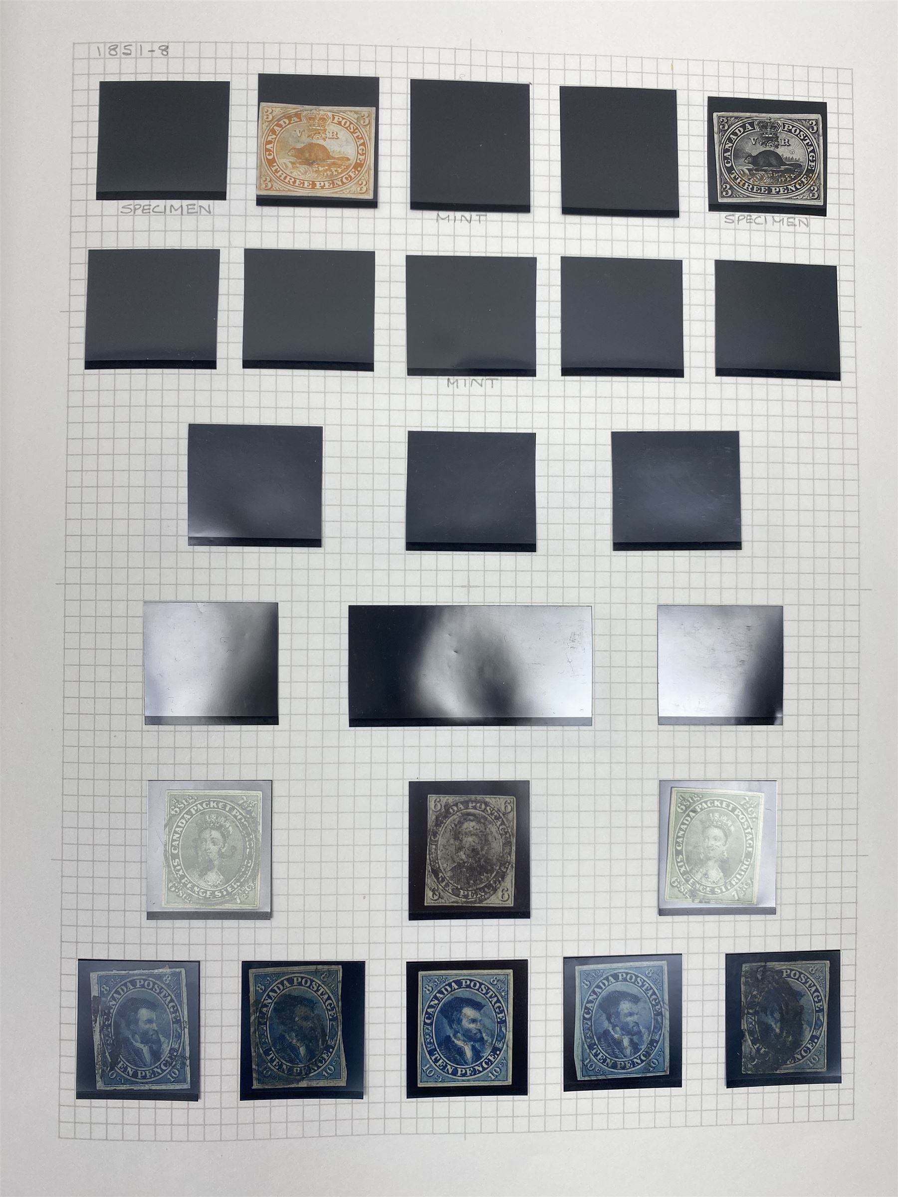 Canada Queen Victoria and later stamps, including 1852-57 six pence, ten pence etc, duplicates throughout showing variation, various King Edward VII issues, stamps on covers, Queen Elizabeth II unused blocks etc, housed in an album