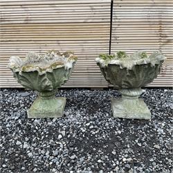 Pair of cast stone small garden planters on bases  - THIS LOT IS TO BE COLLECTED BY APPOINTMENT FROM DUGGLEBY STORAGE, GREAT HILL, EASTFIELD, SCARBOROUGH, YO11 3TX