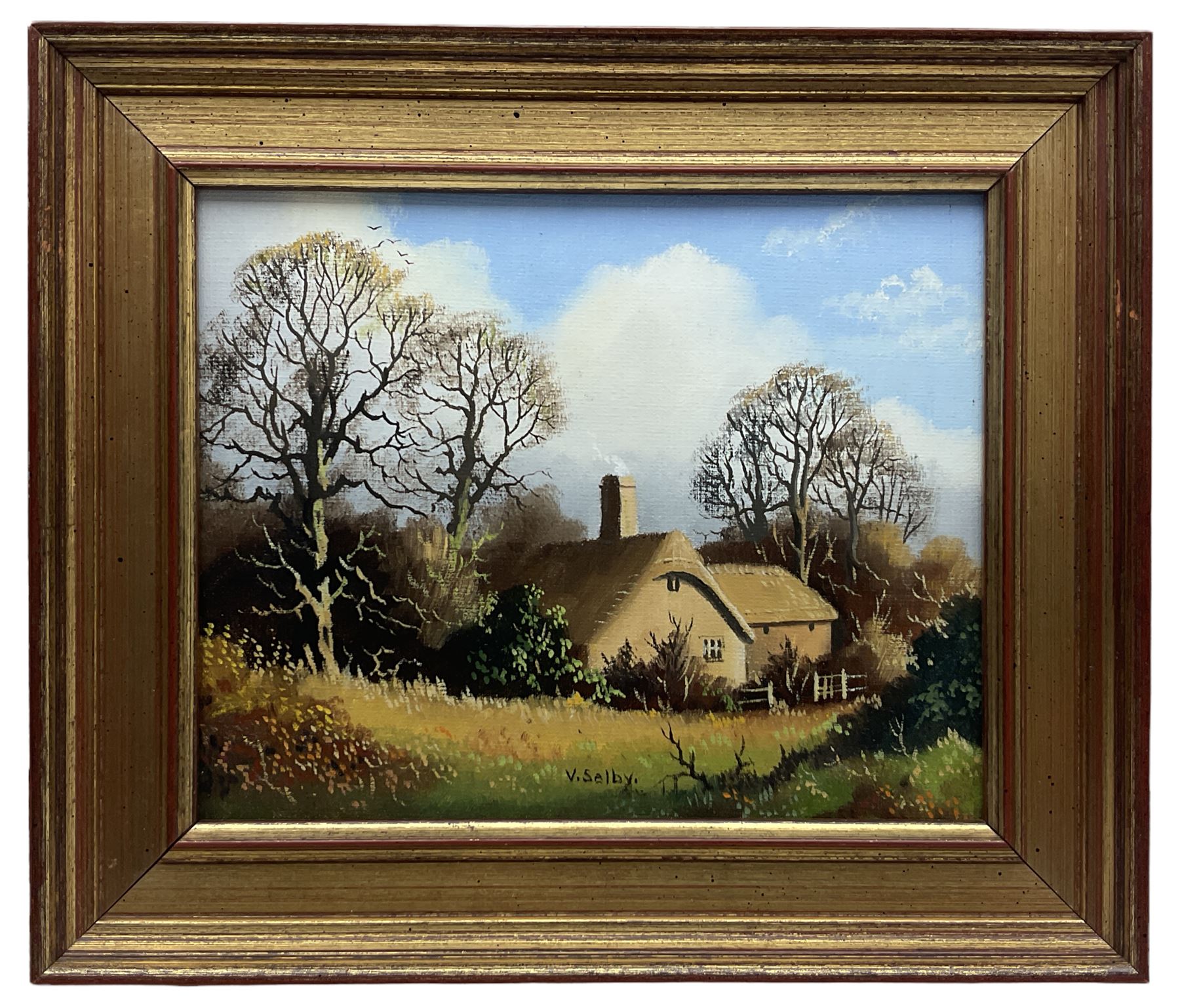 Vincent Selby (British 1919-2004): Cottage in the Woods, oil on board signed 15cm x 19cm