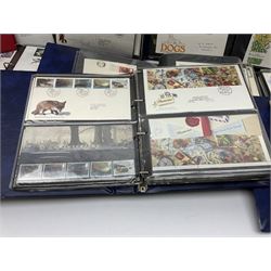 Mostly Great British first day covers, some with special postmarks, from the 1960s to the early 2000s and a small number of Queen Elizabeth II usable postage stamps, housed in eleven ring binder folders