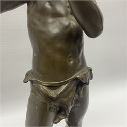 After Felix Carpentier, Improvisateur; bronzed figure of a man playing the flute, marked Felix Charpentier, H35