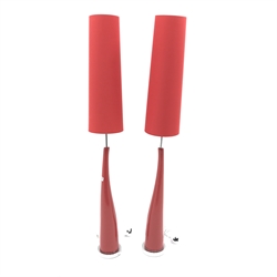 Pair contemporary red standard lamps , H84cm
