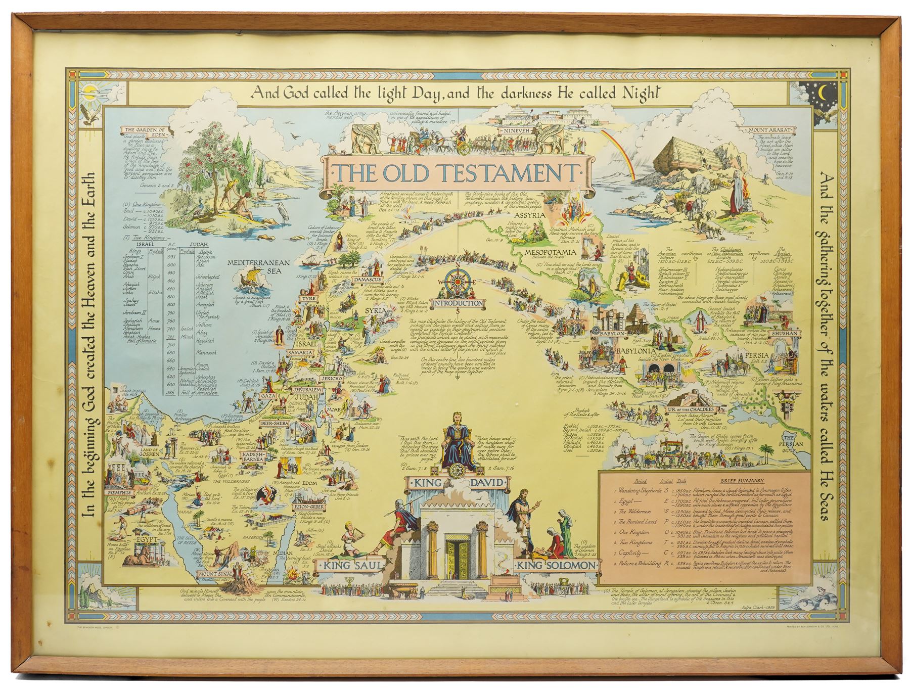 Estra Clark (British 1904-1993): 'The Old Testament', pictorial colour map of the Holy Land pub. Ben Johnson & Co, York 1959, 60cm x 81cm