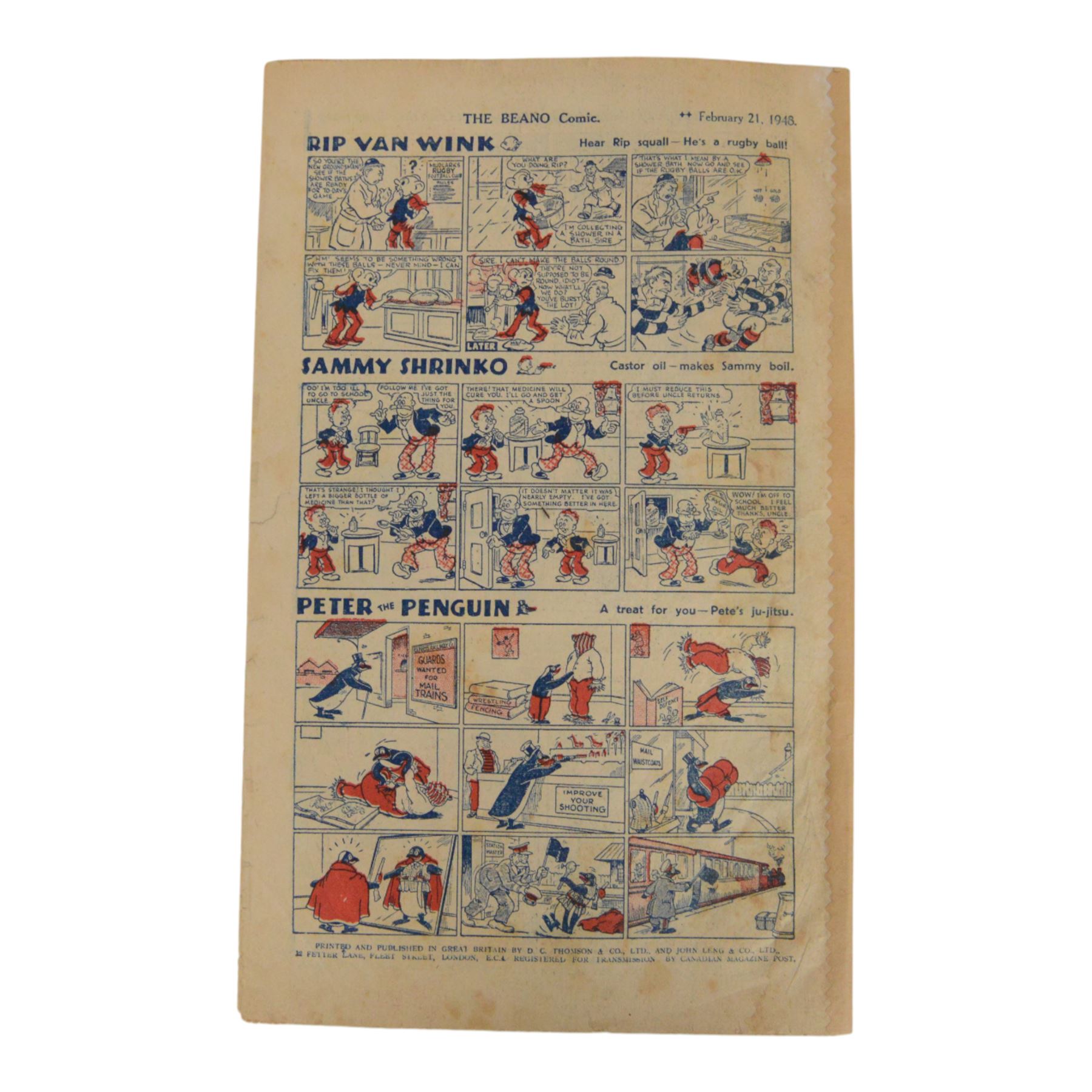 Seven 1940s and 50s The Beano comics, including 1941 issue no.166 propaganda war issue, with Big Eggo black-out cover, 1948 issue no.329, 1949 issue no.368, 1949 issue no.379, 1950 issue no.398,  1950 issue no. 424 and 1954 issue no. 603