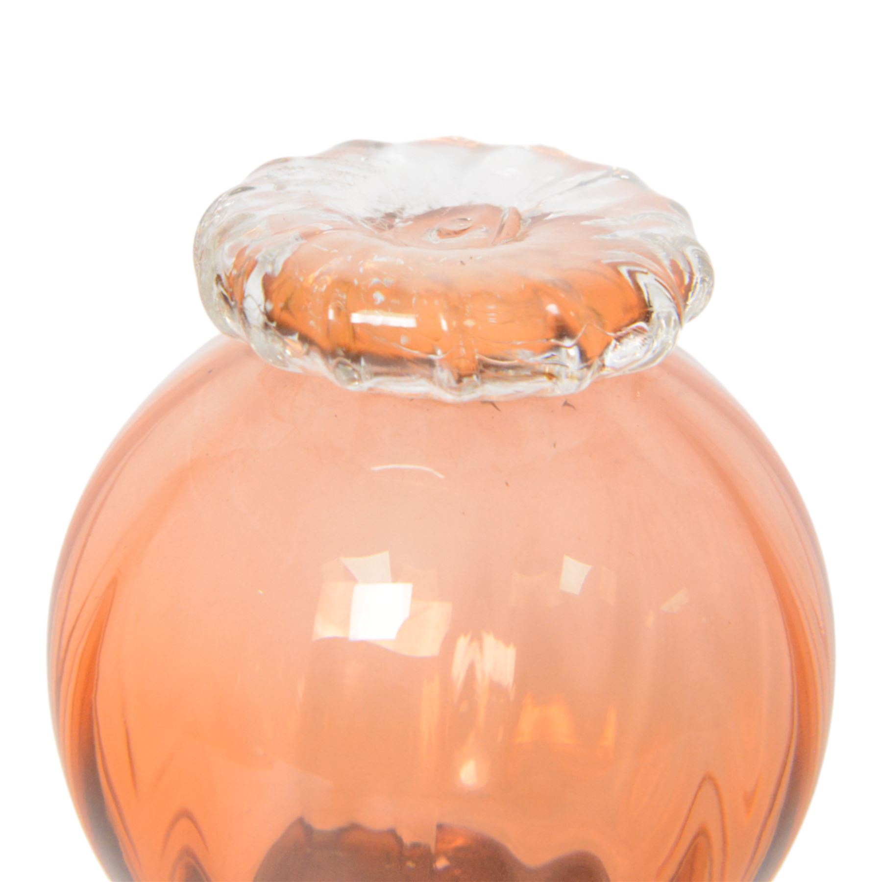 Anthony Stern (British 1944-2022); hand blown orange art glass vase with a metal collar, signed beneath, H15cm