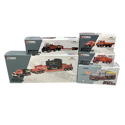 Corgi Heavy Haulage - five die-cast models comprising 31007 Annis & Co Diamond T Ballast with Girder Trailer and Locomotive Load; Hallett Silbermann Scammell Highwayman Ballast and Low Loader; CC12302 Scammell Contractor Sunters; 31006 Wynn's Thames Trader Dropside Truck and Morris 1000 Van Set; and 17501 Siddle Cook Scammell Constructor; all boxed (5)