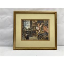 Albert George Stevens (Staithes Group 1863-1925): The Blacksmith's Forge, watercolour signed 20cm x 28cm