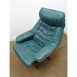  Mid 20th century stressless swivel armchair, upholstered in a green fabric, metal supports, W76cm  