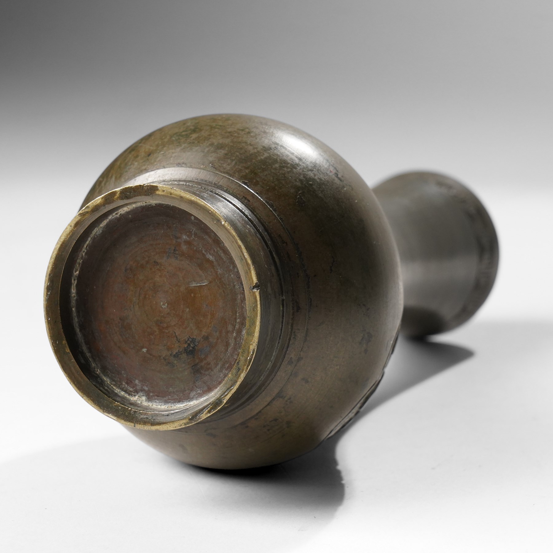 Chinese bronze vase, the cartouches containing Arabic characters on a granulated ground, unmarked H19cm