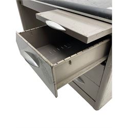 Sankey Sheldon - mid-20th century industrial metal desk, rectangular top over single pedestal fitted with three drawers and slide