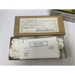 ‘00’ gauge - six model railway locomotive building kits comprising DJH Models CR/LMS/BR Wemyss Bay 4-6-2 Tank 944 Class, Caley Coaches CL4 Caledonian Railway Class 104 0-4-4T and CL2 Caledonian Railway Class 812 & 652 0-6-0 loco and tender, Mallard Models GWR 517 Class 0-4-2T body and chassis kit, Tru-Cast SR Class USA Tank locomotive and Pro-Scale LNWR Coal Tank; in original boxes 