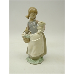  Lladro figure of a lady with flower basket holding a lamb, H25cm   