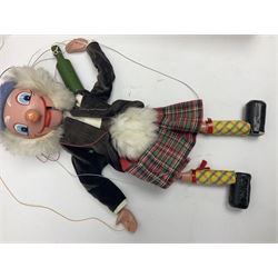 Three Pelham puppets - 'Brains' from Thunderbirds in blue/yellow box; Witch in yellow window box; and Macboozle in brown box (3)