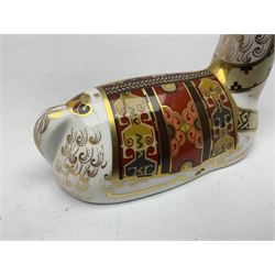 Two Royal Crown Derby paperweights, comprising Elephant, with gold stopper and Llama, with gold stopper, both with printed mark beneath 