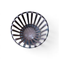 Wrought metal garden burner, circular tapering form, with circular lid converting to ash pan