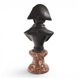 Churchill bust on stepped circular base, together with Napoleon bust after Masson, largest H23cm