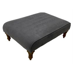 Sofa.com 'Bingley' rectangular footstool, upholstered in blue/grey fabric, turned beech supports