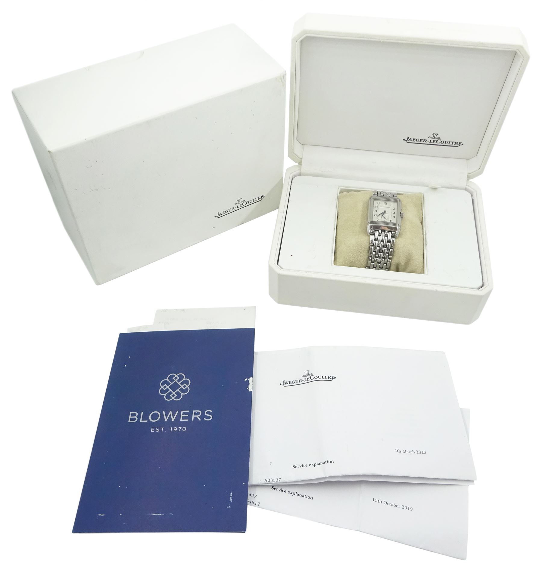 Jaeger-LeCoultre Reverso Duoface Night & Day gentleman's stainless steel manual wind wristwatch, Ref. 270.8.54, silvered dial with Arabic numerals with subsidiary seconds dial, reversing to a second black engine turned dial, Arabic and dagger numerals, subsidiary day/night dial, on Jaeger-LeCoultre stainless steel bracelet, boxed with service papers dated 2019 and 2020 and additional links