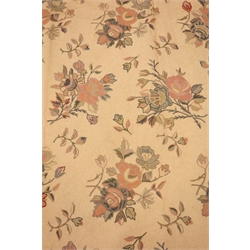  Old Kashmiri hand stitched wool chain beige ground rug, floral field, repeating border, 268cm x 180cm  