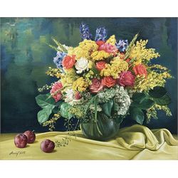 Gregori (Lysechko) Lyssetchko (Russian 1939-): Still Life of Flowers in a Vase with Plums, oil on canvas signed and dated 2006, 49cm x 60cm 
Provenance: private collection, purchased David Duggleby Ltd 7th June 2019 Lot 176