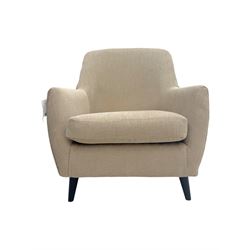 Contemporary tub armchair upholstered in beige fabric