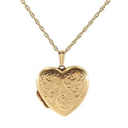 9ct gold heart locket pendant hallmarked, on 9ct gold chain stamped 375