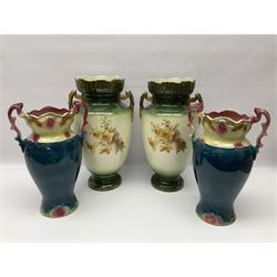 Set of four Chinese cloisonne enamel napkin rings, together with a pair of Strasburg Ware vases, a pair of similar larger continental vases and four Royal commemorative mugs