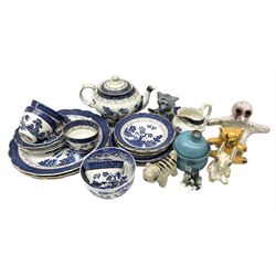 Booths 'Real Old Willow' part tea and dinner service, silver-plate bottle stand with twin handles and pierced decoration, other ceramics and metal ware and art materials etc