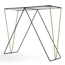 Contemporary marble console table, white marble top with ebonised and gilt metal supports