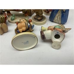 Sixteen Goebel Hummel figures, including Charlot A Young Man's Fancy, Stormy Weather and Bookworm, all with impressed and printed marks beneath