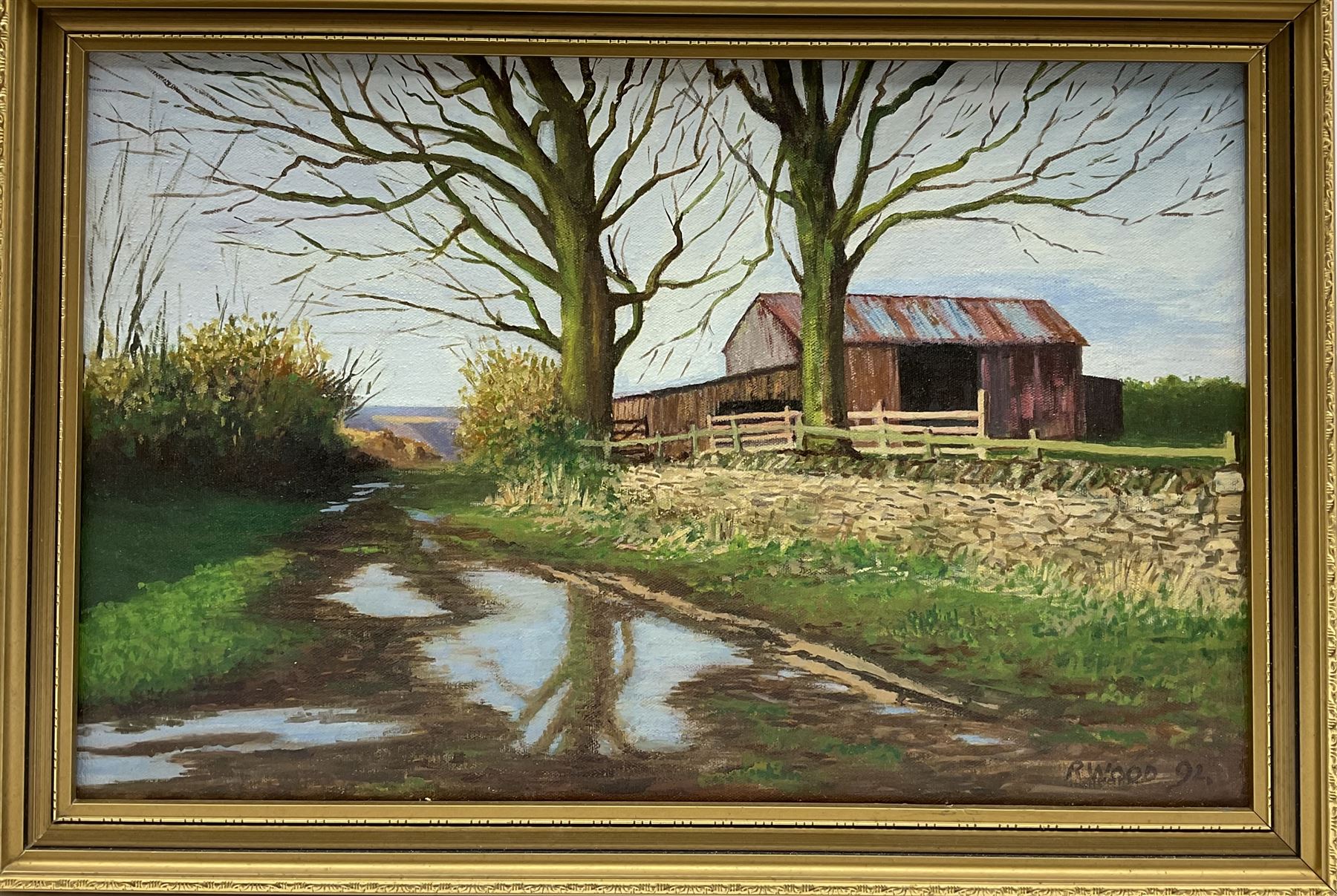 Robert Wood (British 20th century): 'The Lane Silpho' & two other North Yorkshire Farm scenes, three oils on canvas & board signed and dated (19)89/92/93, 28cm x x 44cm diminishing (3)
