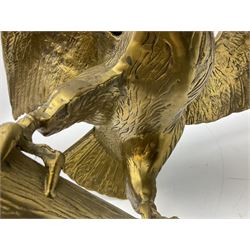 Large brass figure of an eagle on a branch, H51.5cm