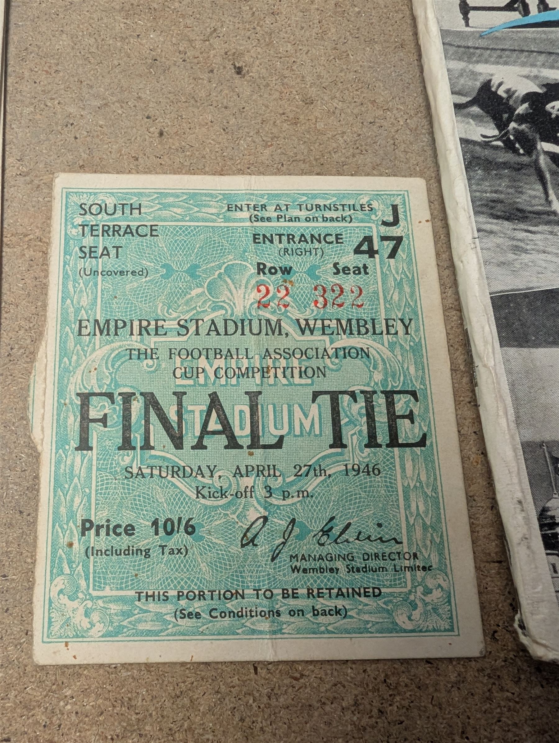 1946 FA Cup Final football programme Derby County vs Charlton Athletic with a ticket stub for the final, together with approximately 170 football programmes from 1950s-1970s, including FA Cup and International examples