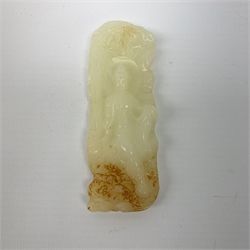 A white Hetian and russet carved jade buddha, H9.5cm.