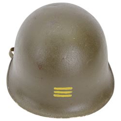 Indochine period, French 1st Legion M47 steel helmet, with 1st legion insignia painted to the front, with inner webbing and leather chin strap 