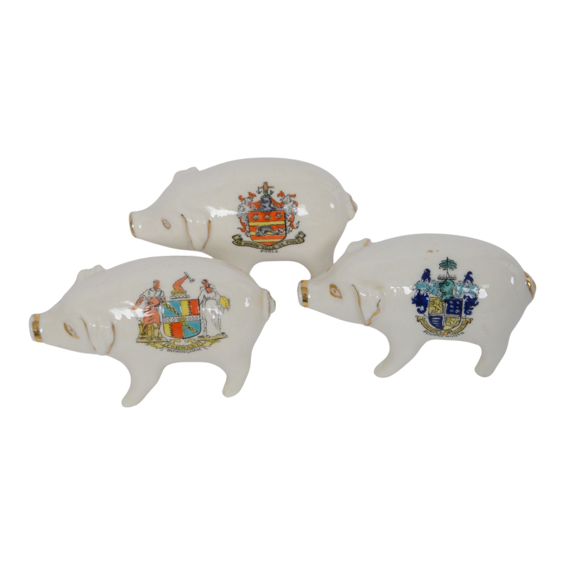 Large collection of Crested Ware pigs, including examples from Southport, Layton, Tottenham Whitby etc 