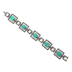 Silver turquoise and marcasite link bracelet, stamped 925
