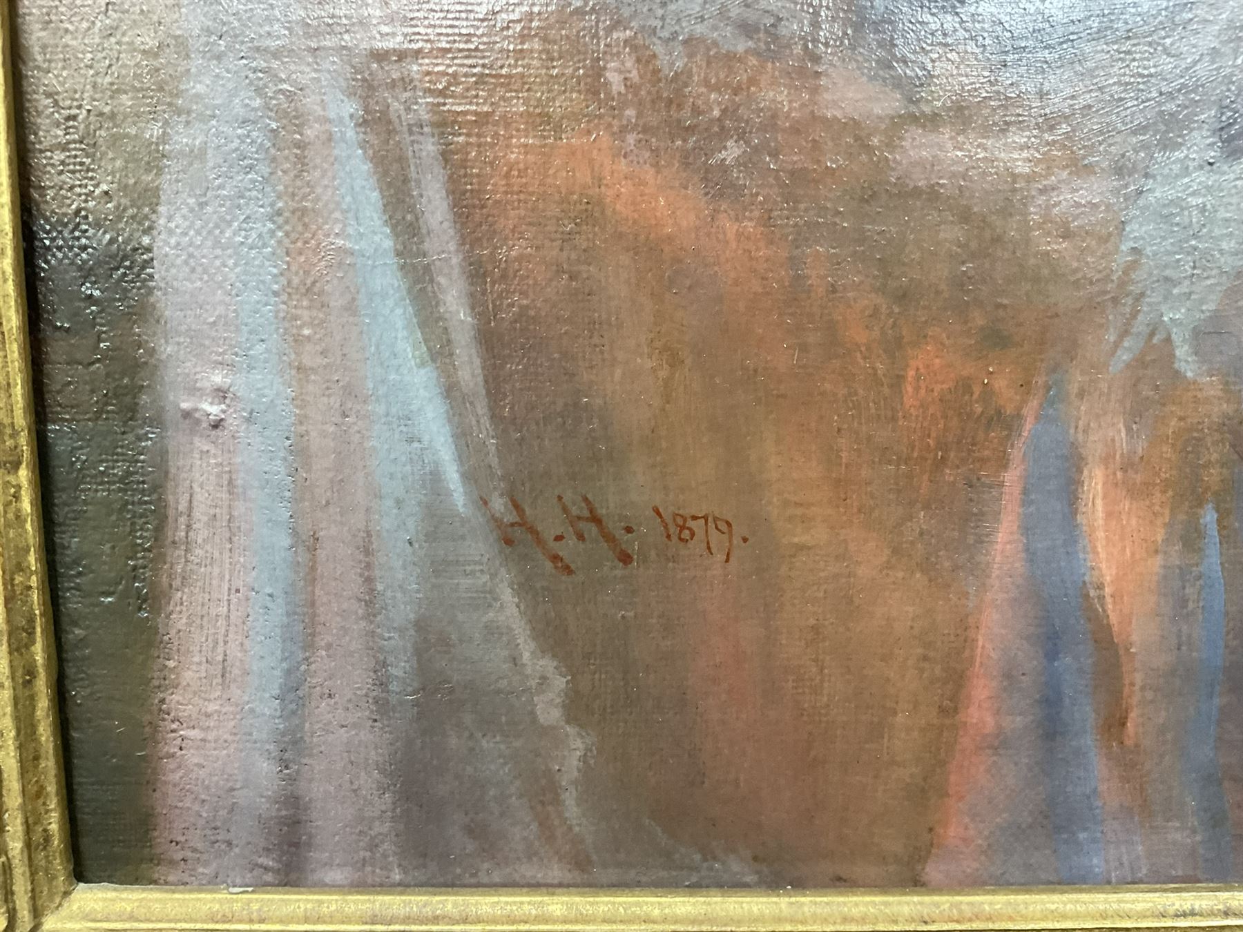 WITHDRAWN at the request of the vendor's family - 
Sir Hubert Von Herkomer RA RWS CVO (British 1849-1914): 'In the Nursery' - Girl Sewing by the Fireside, oil on canvas signed with initials and dated 1879, further signed and inscribed 'Bushey Herts' verso 60cm x 50cm 
Provenance: purchased by the vendor's parents from Wrawby Moor Art Gallery Ltd, Brigg in the 1980s, sold with an undated receipt