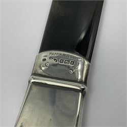 Edwardian silver handled page turner with engraved monogram to the rounded handle, and tortoiseshell blade, hallmarked Birmingham 1906, makers mark worn and indistinct, with retailer's mark for Mappin & Webb Ltd, L33cm