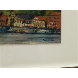 David James Carr (Northern British 1944-2009): Whitby East Cliff, oil on board signed 20cm x 40cm
