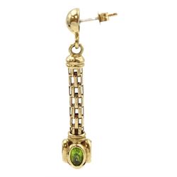 Pair of 9ct gold garnet, peridot and topaz pendant stud earrings, hallmarked 