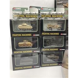 Corgi - twenty-six Showcase Collection 'Fighting Machines' for tank warfare including four-model pack, three two-model packs, WWII Legends, D-Day 60th Anniversary etc; all boxed (26)