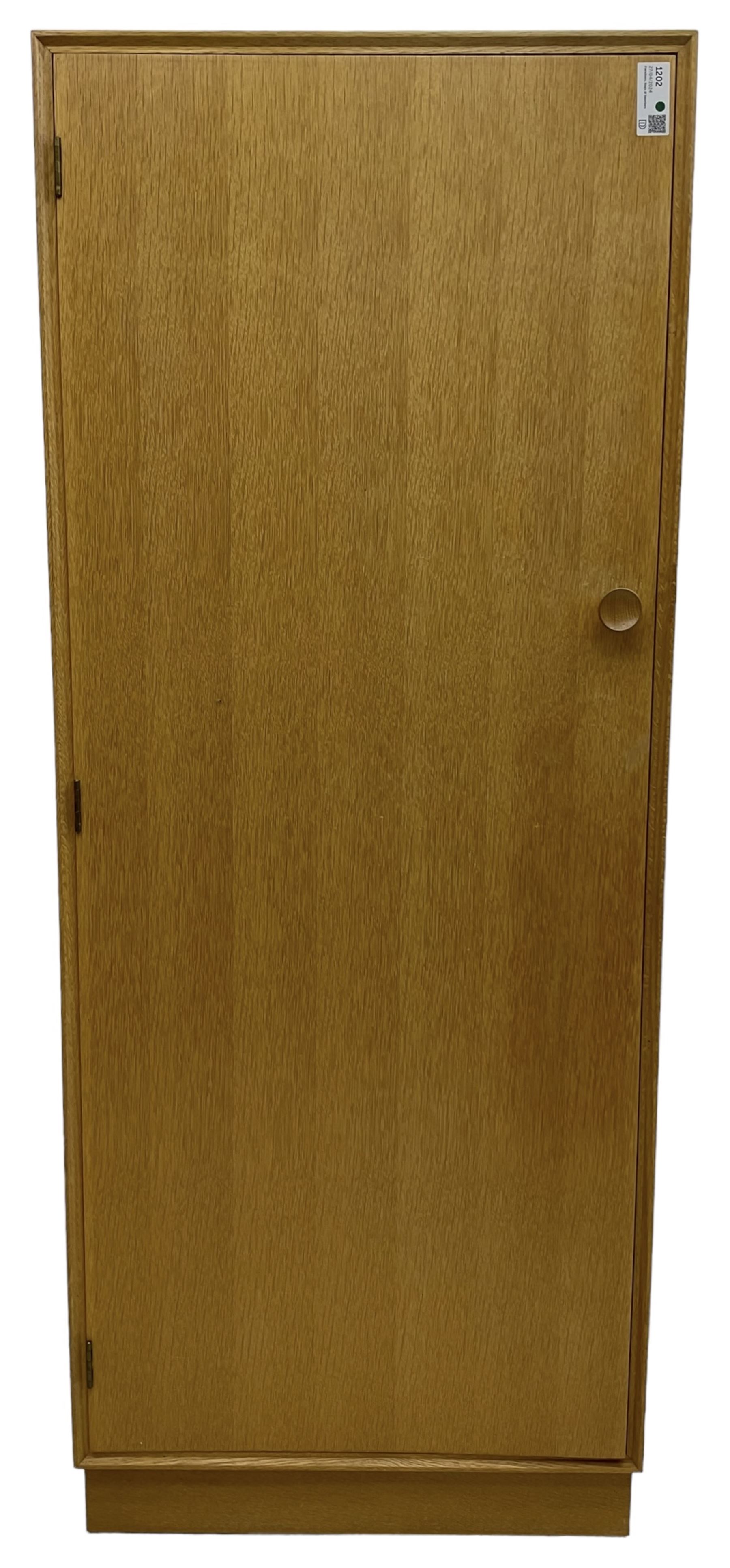 Meredew - mid-20th century oak single wardrobe (W61cm, H153cm, D46cm); and matching double wardrobe (W122cm, H176cm, D54cm)