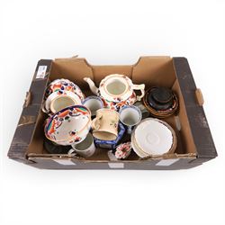 Collection of ceramics and metalware, including Gaudy Welsh part tea service, Sunderland lustre mug and Orange Men jug, Wileman & Co tumbler, silver plated self-pouring teapot, etc