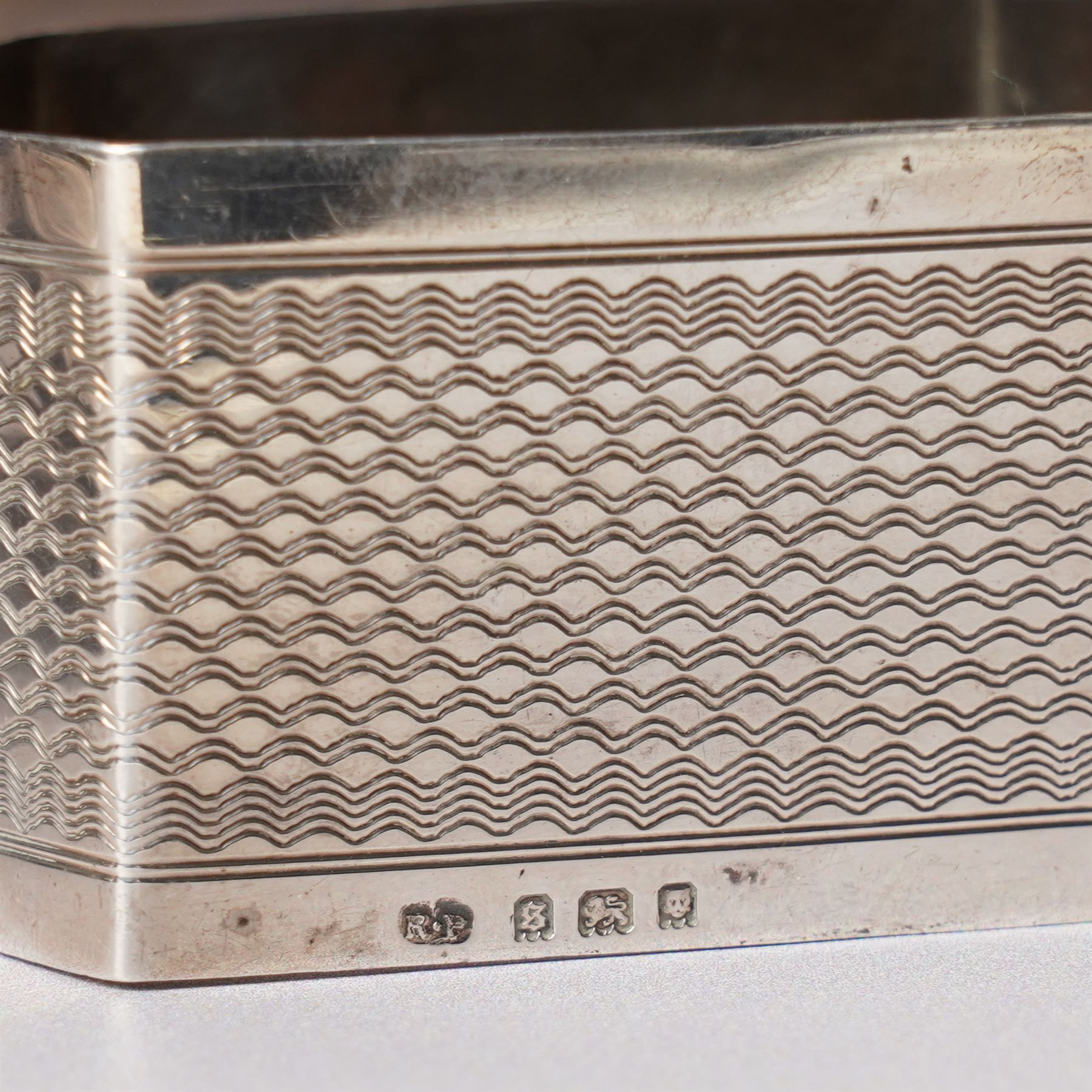 Small silver hip flask engraved with initials H9cm Sheffield 1988 Maker Hugh Crawshaw, silver pepper mill Sheffield 1975, globe scent flask with silver cover, four silver serviette rings, small silver vase and Norwegian silver salt