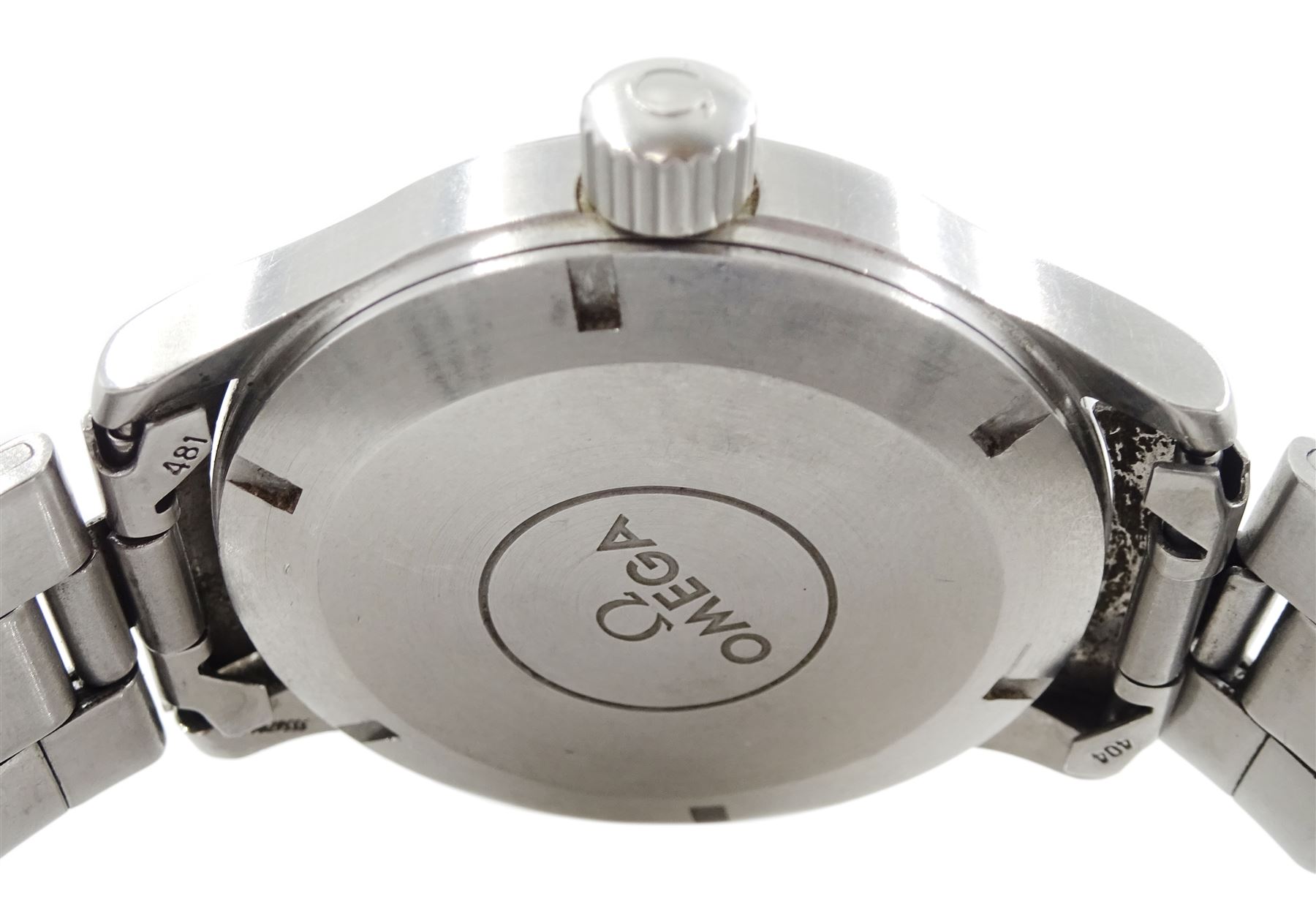 Omega Dynamic gentleman's stainless steel automatic wristwatch, Ref. 166.0310, Cal 1108, black dial with luminous numerals, yellow centre seconds and date aperture, on stainless steel strap