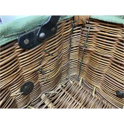 WW2 British Army RAMC 'Regimental Medical Pannier', well marked externally and dated 1941, stamped May 1943 internally, canvas covered wicker form with leather edges, hinged top and fall front with two rope carrying handles, fitted iron locking straps with securing chains; contains various unused field dressings and bandages with WW2 dates and two pillows; original label under lid L79cm