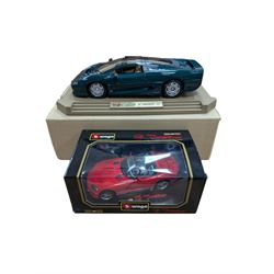Two diecast cars, comprising Maisto 1:12 scale 1992 Jaguar XJ220 and a Burago 1:18 scale 1992 Dodge Viper RT10, both boxed