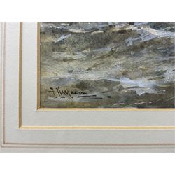Frank Henry Mason (Staithes Group 1875-1965): Shipping off the Coast, possibly St Andrews, watercolour heightened in white signed 15cm x 23cm